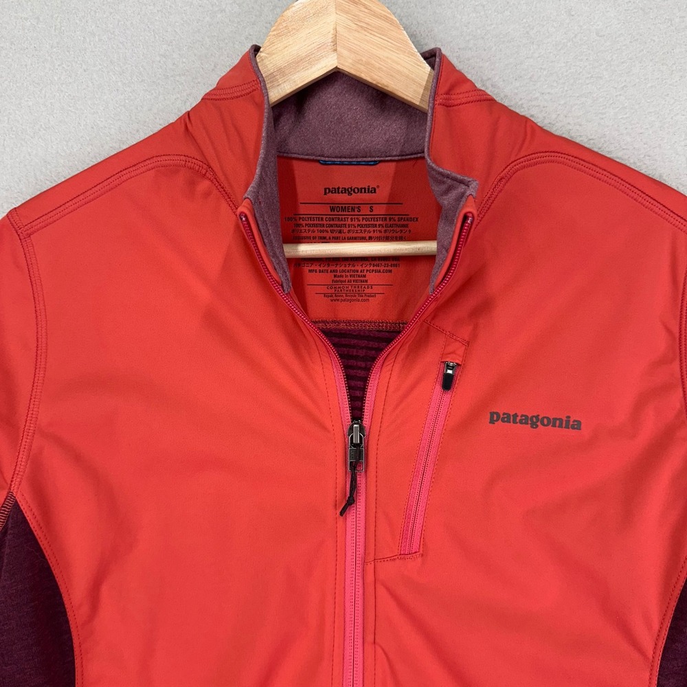 Patagonia Wind Shield Hybrid Jacket Womens Small Red Full-Zip Lightweight Hiking - Picture 2 of 10